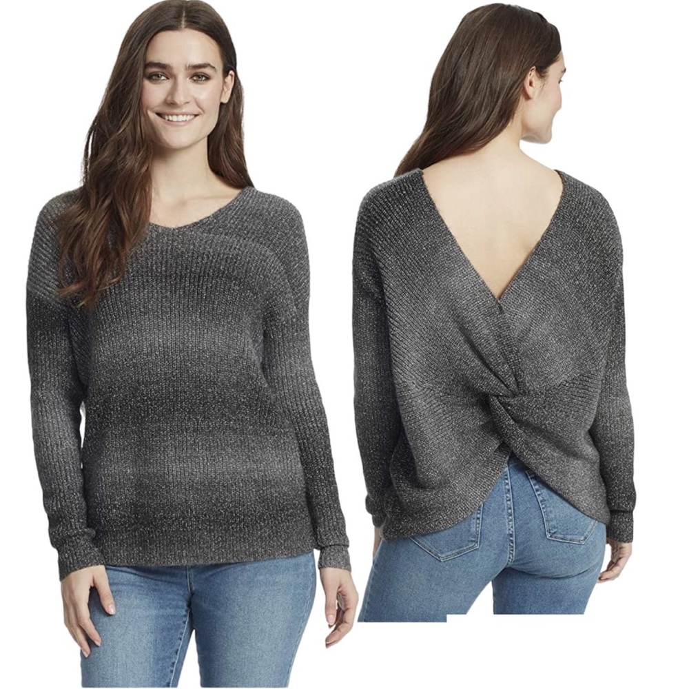 William Rast Women's Lainey Twist Back Charcoal Grey Ombre Knit Sweater Small